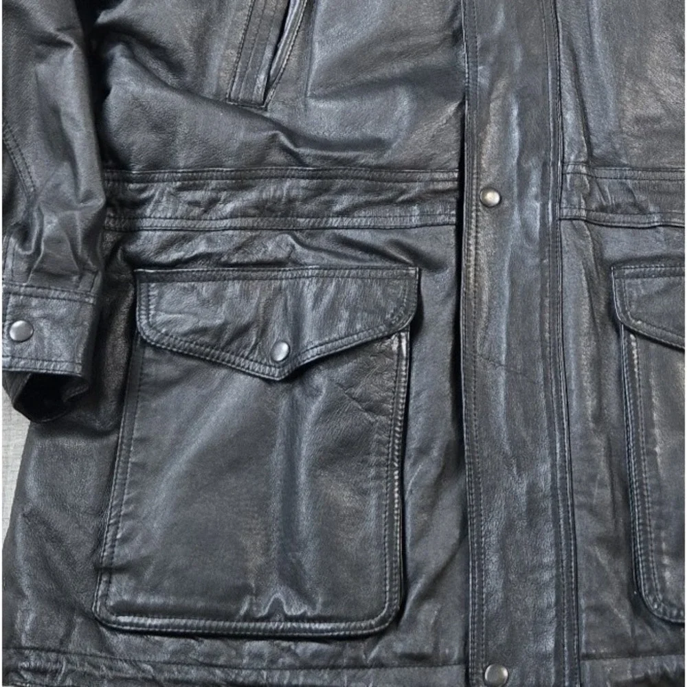 VTG John Ashford Men's Leather Coat Fully Lined High‎ Collar zip Snap Size XL